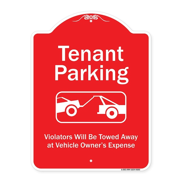 Tenant Parking Violators Towed Away W/ Graphic Heavy-Gauge Aluminum Sign, 24" x 18", RW-1824-9880